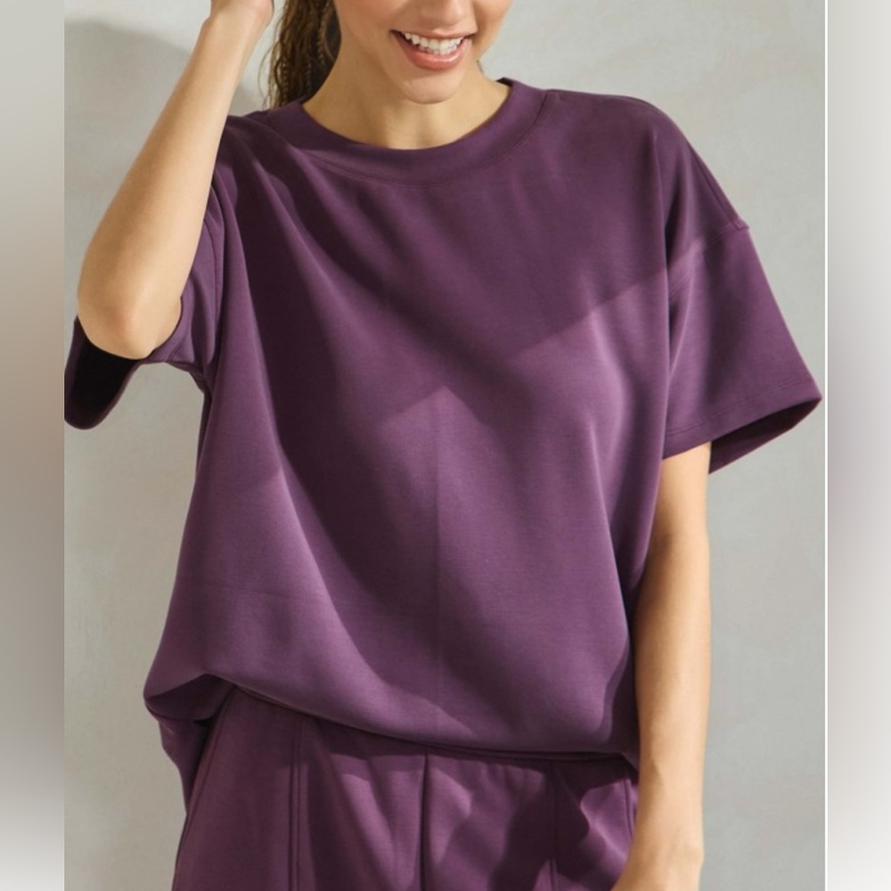 NWT Sofie Soft Modal Oversized Short Sleeve Crew Top - Plum by Yelete Sz S